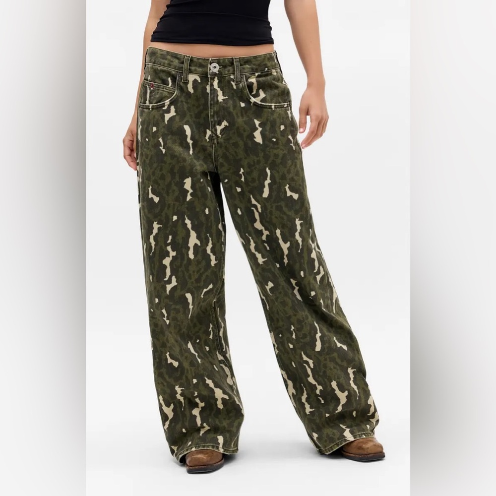 Urban Outfitters Olive Green Camouflage Wide Leg Pants